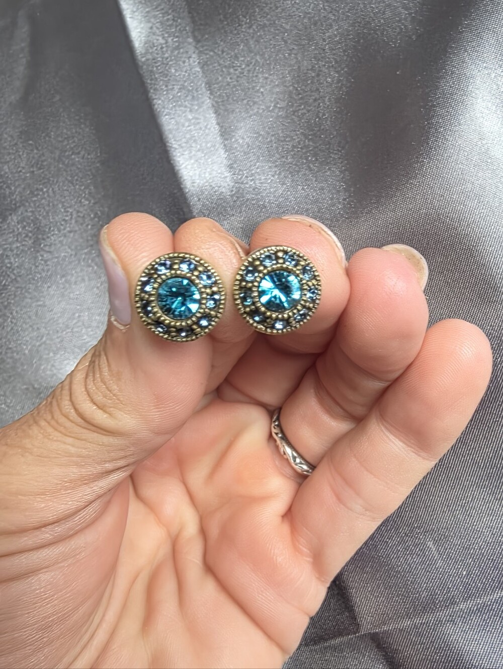 Heidi Daus Vintage Teal Stone Goldtone Earrings Omega